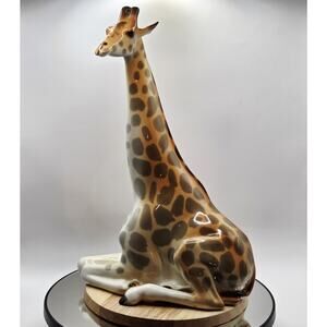 Lomonosov USSR Porcelain Sitting Giraffe Figurine 11.8 in Vintage Soviet Union